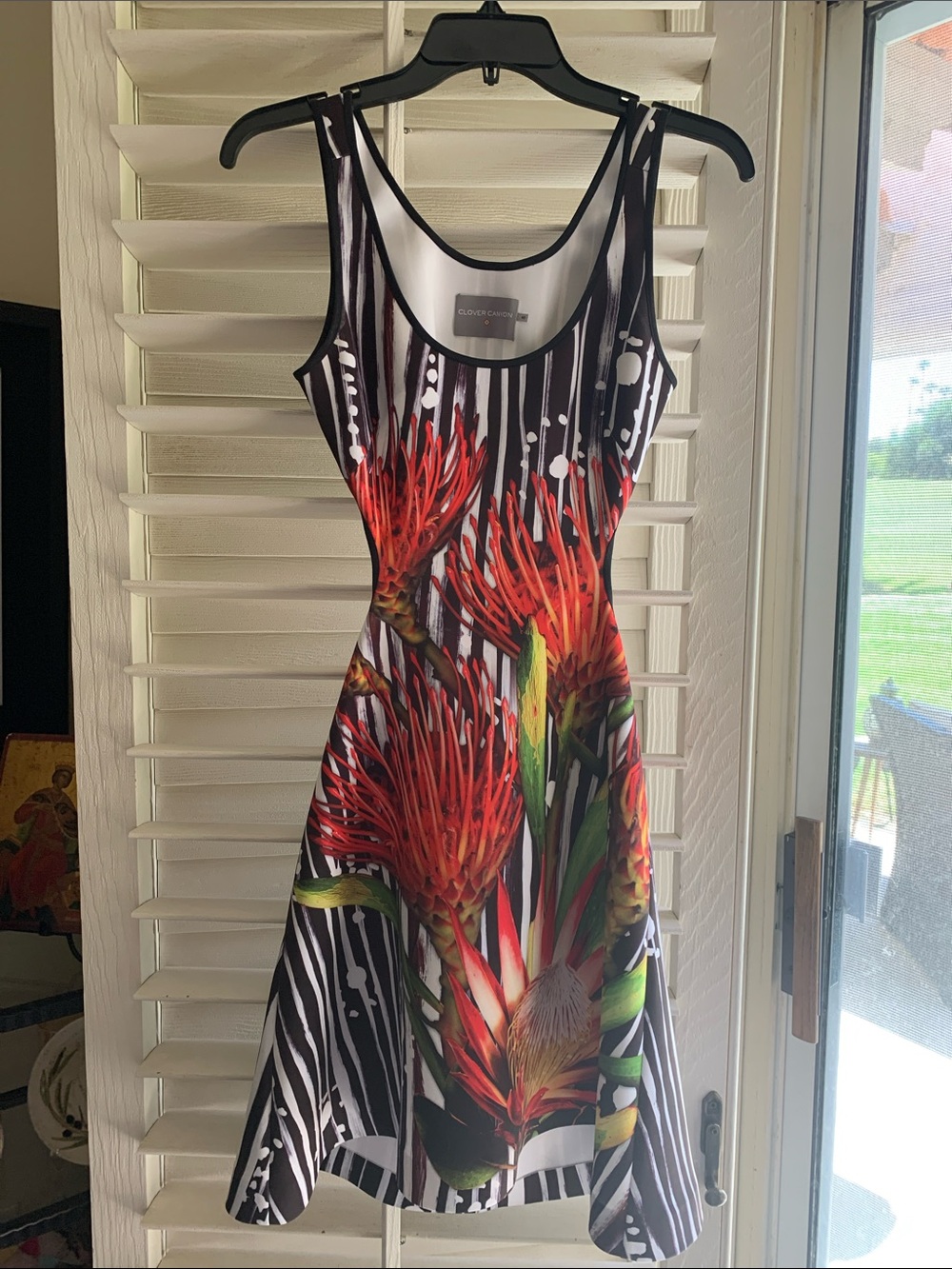 Clover Canyon Black & Red Tropical Floral Mini Dress